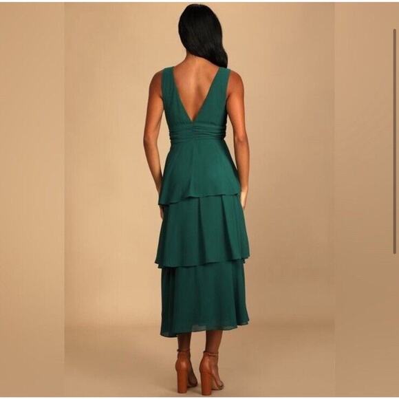 Lulus Celebration Time Emerald Green Sleeveless Tiered Midi Dress Size XS - Picture 2 of 11